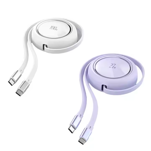 Upgrade 100W PD 27W 1m Retractable TPE USB Type-C to Type-C Data Charging Cable Pure Copper Conductors iPhone Fast Charging