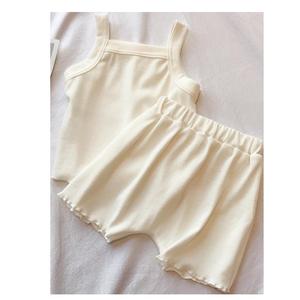 Tenues d'été 2022 pour enfants, ensemble short et débardeur uni sans manches, vêtements de boutique pour filles, ensembles courts pour petites filles - Product Image 2