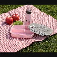 Coffrets Boîte à Lunch en Plastique pour Enfants avec Bouteille d'Eau de 400ml, Compartiment, Boîte Repas Étudiant Mignonne, Ensemble Bento pour Élèves