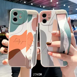 MAXUN Casing Ponsel Gaya INS Mewah DIY untuk iPhone 14 untuk iPhone 14 13 12 11 Plus Pro Max dengan Tali Pergelangan Dicetak