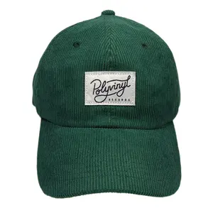 OEM Unstructured Green Baseball Cap Custom Corduroy Dad Hat With Woven Label Logo