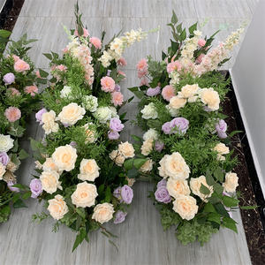 QSLH-638 Chemin de table floral pour mariage, arrangement floral en soie, chemin de table pour allée, fleurs artificielles pour toile de fond de mariage - Product Image 1