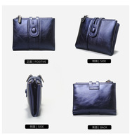 Dompet Wanita Rfid Kecil, Dompet Kulit Lipat Dua, Dompet Koin Vintage dengan Ritsleting dan Kancing