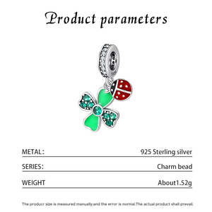 Colgante de Plata S925 con Pavé de Circonitas, Doble Colgante de Trébol y Mariquita, Esmalte Verde y Circonita, Joyería para Mujer - Product Image 5