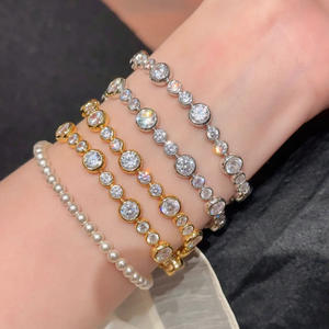 Nueva Pulsera de Diamantes de Corte Redondo a la Moda, Pulseras de Circonio Chapadas en Oro para Mujer, Joyería - Product Image 2