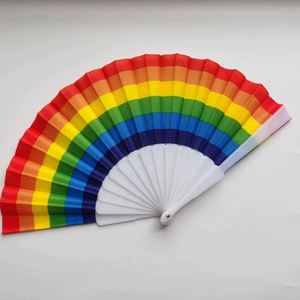 พัดพับสีรุ้งลดราคา พัดพลาสติก พัดสีรุ้งสำหรับงานไจแอลไพรด์ พัดไม้ไผ่พับได้ - Product Image 2