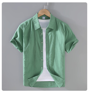 Vente en gros Nouvel arrivage <span class=keywords><strong>Chemise</strong></span> d'été pour hommes <span class=keywords><strong>Chemise</strong></span> à manches courtes en lin <span class=keywords><strong>Chemise</strong></span> décontractée pour hommes en coton et lin de couleur unie - Product Image 3
