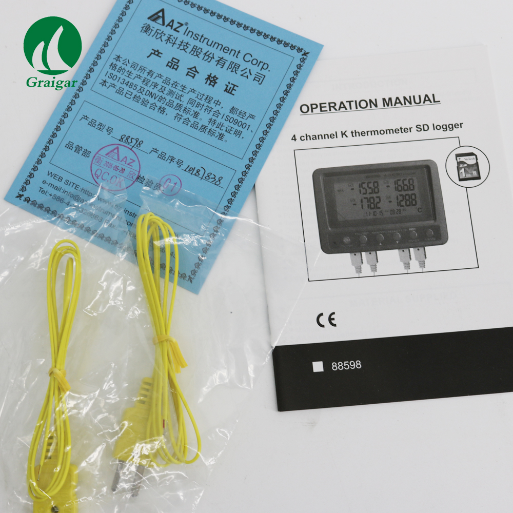 AZ88598マルチチャンネルデジタル温度計4チャンネルKタイプ熱電