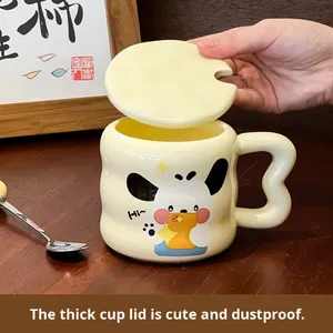 Practical <b>Ceramic</b> Mug Set with Lid and Spoon Cartoon Design Style for Business Gifts Best Friends and Girls' Birthdays - Product Image 3