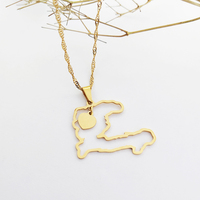 LOVE Haïti Carte du pays avec nom de l'État Pendentif Collier Outline Bijoux Cadeaux Coeur d'Haïti Hip Hop