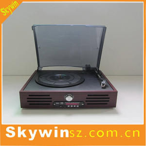 Tourne-disque Skywin avec lecteur MP3 USB, en bois claret, haut-parleur rétro - Product Image 2
