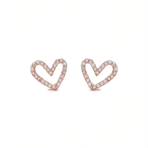 E3193 Pendientes de corazón con diamantes en oro rosa para mujer, románticos para uso diario, diamantes naturales de color G, chapados en oro rosa de 14 quilates - Product Image 1