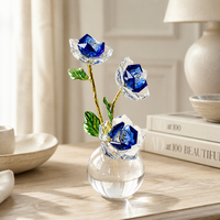 Ornement de fleur de rose en cristal, figurine faite à la main, décoration florale rose de luxe, décoration de bureau, cadeau de mariage, décoration de festival, boîte en papier