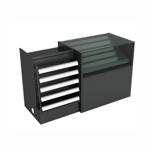 Mostrador de Caja Multifuncional para Supermercado o Centro Comercial, Mostrador de Caja Gris con Superficie de Barra en Esquina - Product Image 4