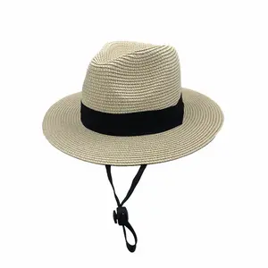 여름 모자 벗겨 종이 트리플 폴드 리본 밀짚 분리형 방풍 로프 모자 여성 남성 태양 모자