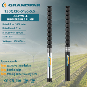 Grandfar 380V 7.5HP 51m Head Cast Iron High Clean <b>Water</b> Deep Well Multistage Efficiency Submersible <b>Pump</b> 130QJ20-51/6-5.5 High P - Product Image 1