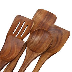 Espátula de madera antiadherente Yimu Yijiang, juego de espátula y cuchara de teca de mango largo estilo coreano (espátula y cuchara de cocina engrosadas) - Product Image 2