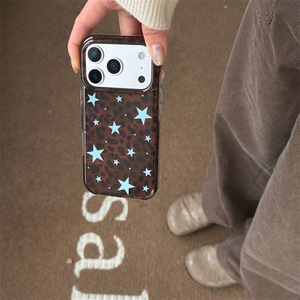 Coque de téléphone double couche imprimé léopard marron ambre et étoiles bleues, Housse tendance pour iPhone 17 Pro Max 16 15 14 - Product Image 4