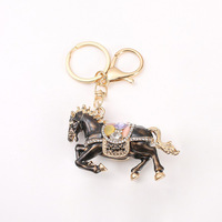 Porte-clés pendentif cheval du zodiaque double face incrusté de diamants, en alliage de zinc, petit, de luxe, pour décoration de voiture, cadeau