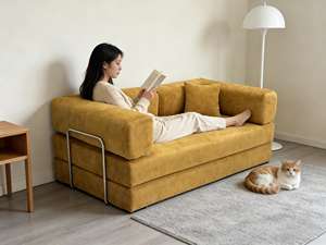 Sofá Chaise Longue Cuadrado Tapizado Convertible con Brazos Brillantes, Sofá Vibrante y Cálido de Doble Uso para Salas de Estar Pequeñas - Product Image 1