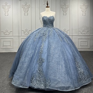7576 <b>Blue</b> <b>Beading</b> Satin Quinceanera Dress 2024 Lace Applique Natural Waistline Sweet 16 Birthday Party Floor-Length Sweetheart - Product Image 6