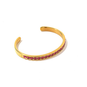 Stainless Steel <b>Bracelet</b> <b>Red</b> Zircon Channel Setting Geometric Design Women's Jewelry Gift - Product Image 5