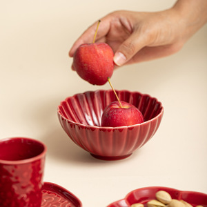 Ceramic Red Engagement Tea And Snack Plate Set Chinese Style Fruit Dish Porcelain Tray For Wedding Table Display - Product Image 3