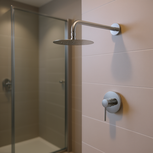 Grifo de Ducha Montado en la Pared, Cromado, con Cabezal de Ducha Tipo Lluvia, 1 Manija, Diseño Minimalista - Product Image 2