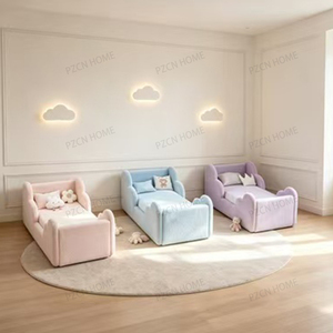 <span class=keywords><strong>Lit</strong></span> d'enfant moderne en velours rembourré <span class=keywords><strong>avec</strong></span> barrières latérales, tissu bouclé doux, design nuage, <span class=keywords><strong>lit</strong></span> au sol pour tout-petits - Product Image 4