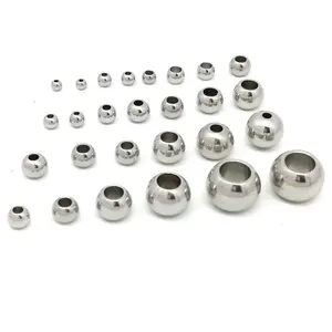 100 buah 2mm-6mm manik-manik baja tahan karat bola Eropa logam lubang besar manik-manik Spacer untuk membuat perhiasan Diy gelang kalung