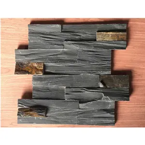 Naturale bordo ruvido nero ardesia muro di pietra di rivestimento 18X35 CM con incastro