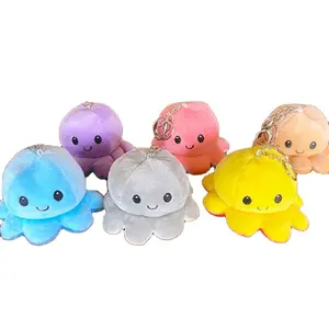 Cartoon Anime Multi Colors cute Hot Sale Flip Octopus 3D Doll Plush Key Ring Bag Car Key Pendant Plush Toys Keychains Accessory