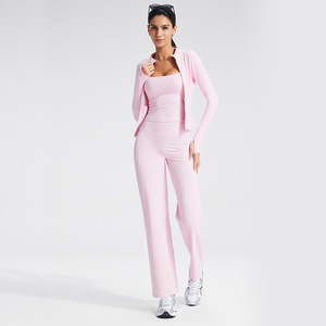 High Quality Women's Quick Dry Sport Yoga <b>Jacket</b> Track Leggings Set Fashionable Gym Fitness <b>Workout</b> Gear Seamless Elastic Waist - Product Image 4
