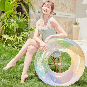 Anillo de natación inflable para adultos, diseño grueso con purpurina, para uso en piscinas y parques acuáticos - Product Image 1