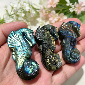 Figurine de cheval de mer en labradorite sculptée, forme animale, design spirale à reflets bleus, énergie océanique, objet de collection artistique pour pendentif DIY, vente en gros - Product Image 5
