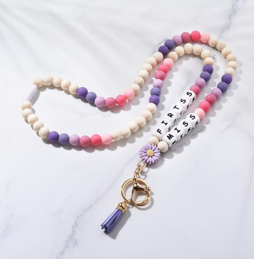 Boho Style Cute Design Smile Beads Custom Words Long Lanyard Keychain With Card Hold Badge Gifts for Teacher 2025 Image 5