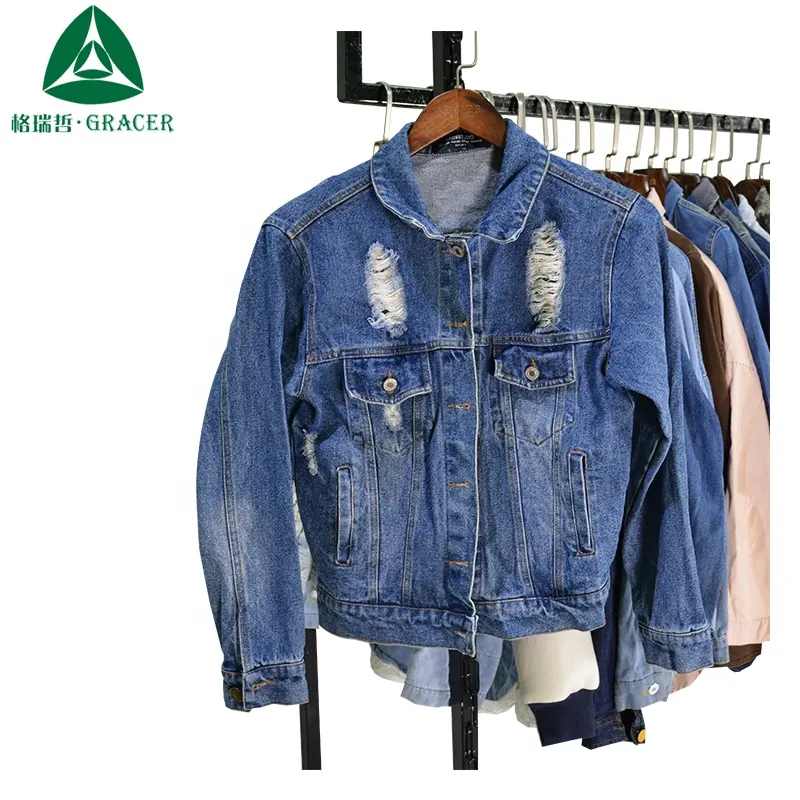 Cina vestiti di seconda mano balle mens inverno giacca di jeans commercio all'ingrosso di vestiti usati