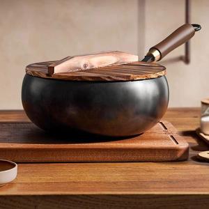 Oferta Especial: Wok de Hierro Fundido Martillado a Mano de 24/28 CM, Antiadherente Sin Recubrimiento, para Cocinar, Freír, Saltear y Preparar Salsas, Olla Tipo Wok de Gran Capacidad - Product Image 2