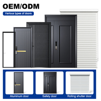 Puerta Metálica Frontal Grande de Alta Seguridad, Resistente a Huracanes, de Aluminio para Exteriores con Diseño Moderno para Entrada de Hotel y Villa