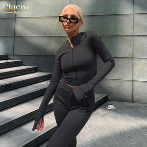 delle donne Della Chiusura Lampo Nero Pantaloni di Cotone Set Maglia A Manica Lunga Pantaloni <span class=keywords><strong>Abbigliamento</strong></span> Abiti <span class=keywords><strong>Per</strong></span> Le <span class=keywords><strong>Signore</strong></span> - Product Image 1