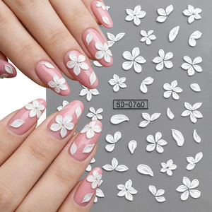 Calcomanías 5D para <span class=keywords><strong>Uñas</strong></span>, Elegantes Flores <span class=keywords><strong>de</strong></span> <span class=keywords><strong>Loto</strong></span> Blancas y Hojas, Adhesivos Decorativos para Manicura - Product Image 3