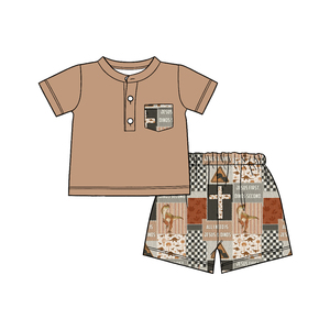 BSSO1857 Ensemble de vêtements pour bébé garçon personnalisé, imprimé camouflage vert cerf, tenues d'été, ensemble en gros - Product Image 6