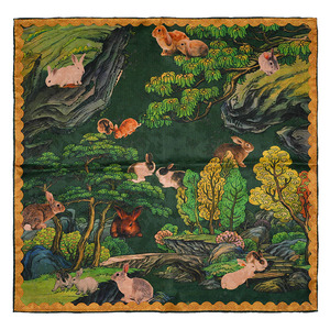 65*65 Series [<strong>Pine</strong> and Rabbit] <strong>Patterns</strong> Xiangyunsha Mulberry Silk Scarf Square High Sense Temperament Fashionable Summer - Product Image 1