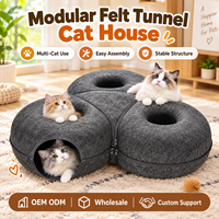 Tunnel modulaire en feutre pour chat, niche de jeu multi-chats avec fermeture éclair, lit d'intérieur pour animaux de compagnie, OEM ODM, vente en gros