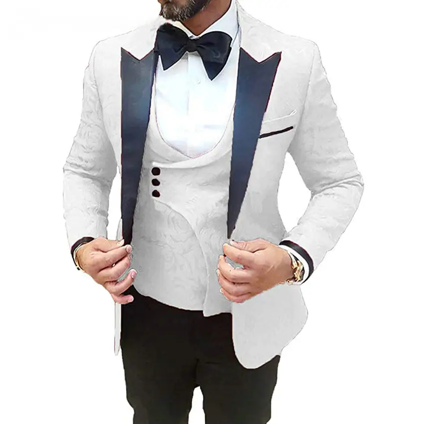 HD179 Latest Coat Pant Designs Business Party Suits Men Formal Groom Pattern White Suit Slim Fit Mens Tuxedo Wedding Suit