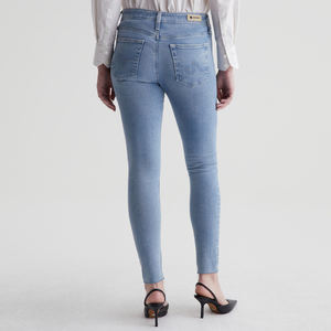 Jeans droits en denim super extensible indigo clair taille haute pour femmes OEM, respirants, broderie, franges, ourlet brut, longueur cheville, vente en gros - Product Image 4