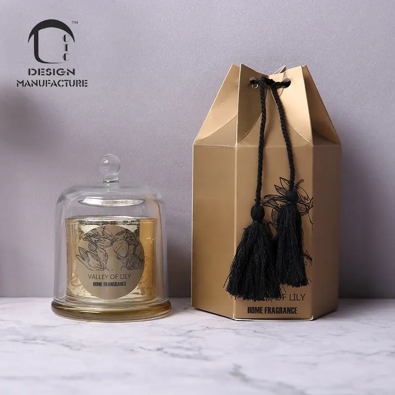 producer private label fashion luxury shinning gold/silver/black dome glass scented candle with gift box
