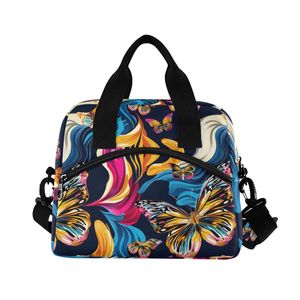 Sac à lunch isotherme à motif papillon avec fermeture à glissière et sangle réglable pour femmes et adolescentes - Product Image 1