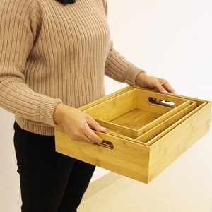 Bamboo <b>Storage</b> <b>Tray</b> Rectangle 2-3 Compartments Stackable For Home Use With Handle - Product Image 1