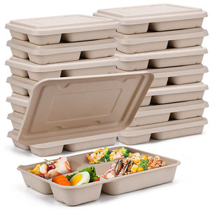 Takeaway Biodegradable Bagasse Food Containers Sugarcane Bagasse Lunch Box Tray With 4 Compartments
